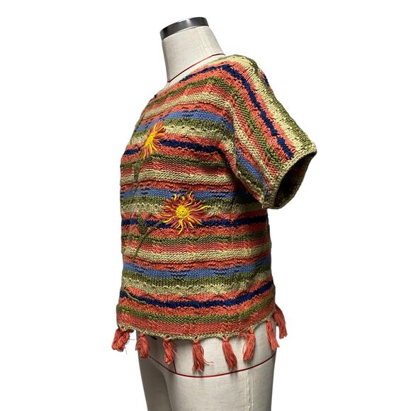 Vintage Womens Knit Floral Embroidered Short Sleeve Sweater Top - Picture 4 of 5